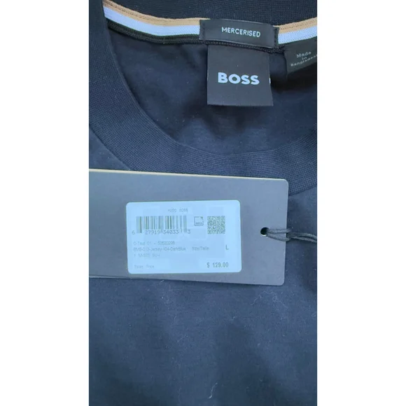 NWT $129 Men's BOSS Dark Blue Short Sleeve Tee L - Picture 6 of 8